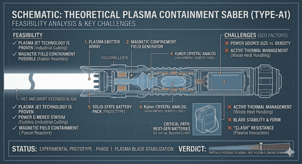 Scientific schematic of a real life lightsaber with plasma containment.
